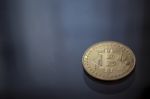 Bitcoin Curency Dof On Blue Light Background Stock Photo