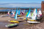 Brightly Coloured Yachts At North Berwick Harbour Stock Photo