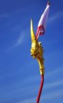 Flagstaff Decorated With Golden Dragon Head, Burmese Art Stock Photo
