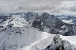View From Sass Pordoi In The Upper Part Of Val Di Fassa Stock Photo