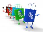 Percent Sign On Shopping Bags Shows Bargains Stock Photo