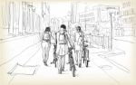 Sketch Of Bicycle Rider In Berlin, Free Hand Draw Illustration Stock Photo
