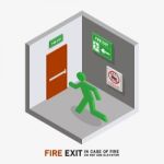 Man Sign Run To Fire Exit Isometric Stock Photo