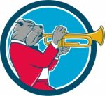 Bulldog Blowing Trumpet Side Circle Cartoon Stock Photo
