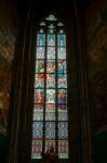 Stained Glass Window In St Vitus Cathedral In Prague Stock Photo