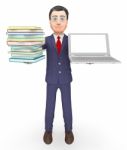Books Businessman Shows Stack Knowledge And Internet 3d Renderin Stock Photo