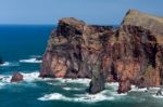 Cliffs At St Lawrence Madeira Showing Unusual Vertical Rock Form Stock Photo