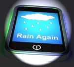 Rain Again On Phone Displays Wet  Miserable Weather Stock Photo