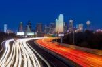 Dallas Downtown Skyline At Night, Texas Stock Photo