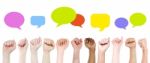 Fists With Colourful Speech Bubbles Stock Photo