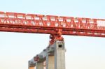 Elevated Rail Track On Large Columns At Construction Site Stock Photo