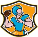 American Football Quarterback Throw Shield Cartoon Stock Photo