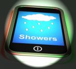 Showers On Phone Displays Rain Rainy Weather Stock Photo