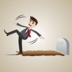 Cartoon Businessman Falling Into Graveyard Stock Photo