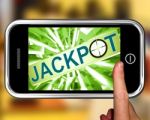Jackpot On Smartphone Showing Target Gambling Stock Photo