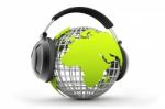 The World Earth Globe Listening To Music Stock Photo