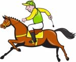 Cartoon Jockey And Horse Racing Side Stock Photo