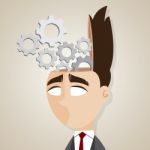 Cartoon Businessman With Mechanical Brain Stock Photo