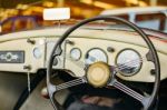 Old Vintage Console Front Steering Wheel Stock Photo