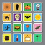 Halloween Color Square Sticker Icon Set Stock Photo