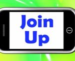 Join Up On Phone Shows Joining Membership Register Stock Photo