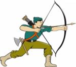 Archer Aiming Long Bow Arrow Cartoon Stock Photo