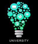 University Lightbulb Means Power Source And Academy Stock Photo