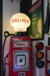 Old Shellmex Petrol Pump In The Motor Museum At Bourton-on-the-w Stock Photo