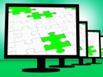 Unfinished Puzzle On Monitors Shows Missing Pieces Stock Photo