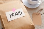 Branding Marketing Concept Closeup Product Paper Bag Stock Photo