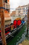 Venice Italy Gondolas On Canal Stock Photo