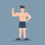 Gym Fitness Muscular Cartoon Man Stock Photo