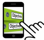 Objectives Folders Displays Business Goals And Targets Stock Photo