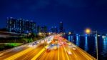 Beautyful Of Traffic In Seoul At Night And Cityscape, South Korea With Motion Blur Stock Photo