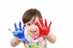 Little Girl With Painted Hands Stock Photo