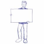 Man Holding Blank Board - Hand Drawn Stock Photo