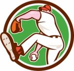 Baseball Pitcher Outfielder Throw Ball Circle Cartoon Stock Photo