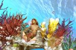 3d Illustration Of  Underwater Scene With Mermaid Stock Photo