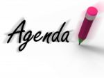Agenda With Pencil Displays Written Agendas Schedules Or Outline Stock Photo