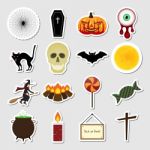 Halloween Color Sticker Icon Set Stock Photo