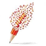 Creative Pencil Broken Streaming With Text June Illustration Vec Stock Photo