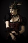 Steampunk Young Woman Emotional Portrait Stock Photo