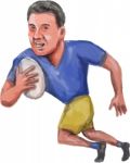 Rugby Player Running Ball Caricature Stock Photo