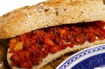 Fresh Sandwich Of Chorizo Stock Photo