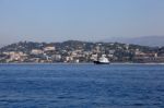Motorboat Crusing In The Mediterranean Sea, French Riviera, Cannes Stock Photo