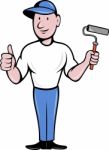 House Painter With Painting Roller Thumbs Up Stock Photo