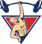 Weightlifter Lifting Barbell Weights Retro Stock Photo