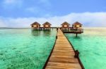 Beautiful Water Bungalows And The Beach In Maldives Stock Photo