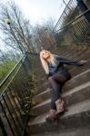 Blonde Caucasian Girl Posing Outdoors Stock Photo