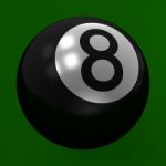 Eight Ball In Focus On Green Background Stock Photo